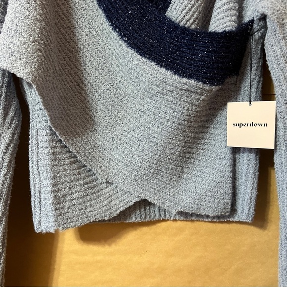 Superdown | NWT Lanah Wrap Sweater Crossover Front Blue Multi Metallic Size L - Picture 8 of 11
